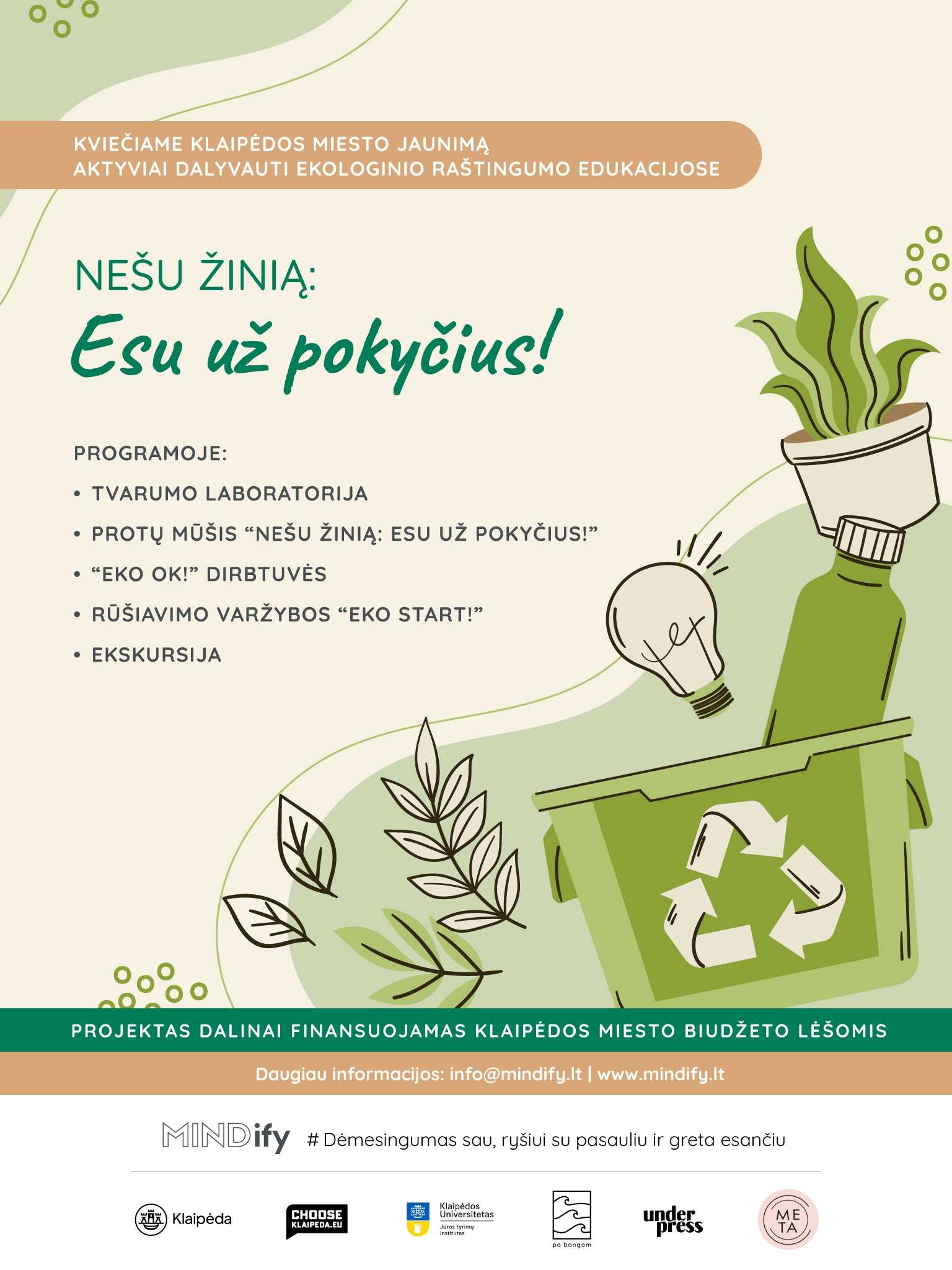 Kviečiame Klaipėdos miesto jaunimą aktyviai dalyvauti ekologinio raštingumo edukacijose
